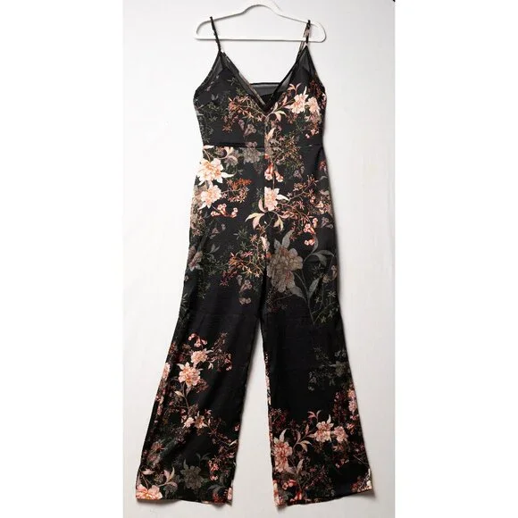 Adelyn Rae Rosanna Anthropologie Black Floral Jumpsuit Large L NWT $178 MSRP - Picture 3 of 5